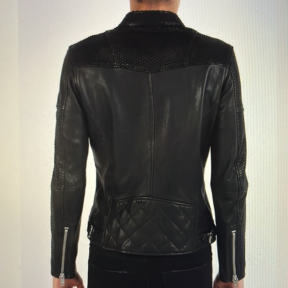 Diesel RAMBO black band collar leather Jacket- men, size: large - Picture 2 of 15